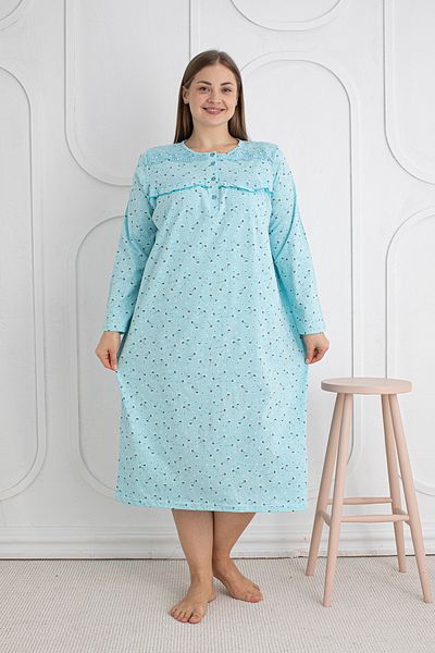 SEBOTEKS 100% Cotton Seasonal Fabric Long Sleeve Plus Size Mother's Nightgown 1525