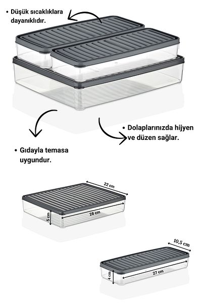 polo55.sport.1855 Gray 3 Pieces Refrigerator and Microwave Storage Container - 1X 2800ml, 2X 1000ml
