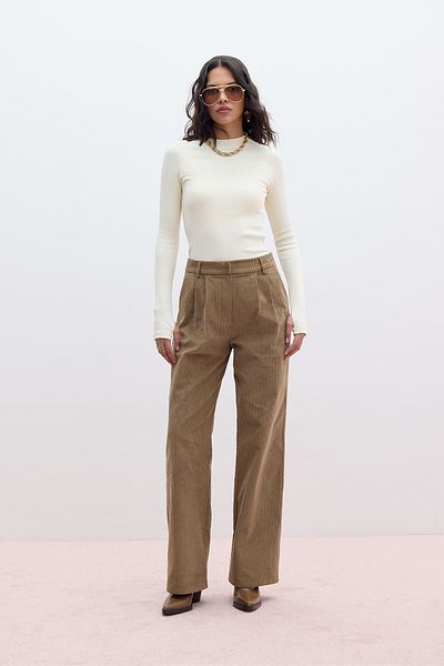 Manuka Velvet Straight Fit Trousers - Fitted Camel