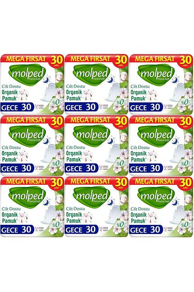 Molped Pure&Soft Sanitary Pad Night 270 (9Pk*30) Pieces Mega Pk