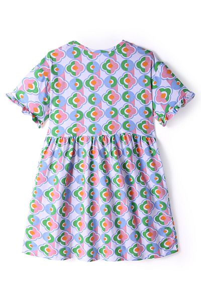 Primo Gino Primo Gino Cotton Knit Short Sleeves Floral Printed Frock - Purple