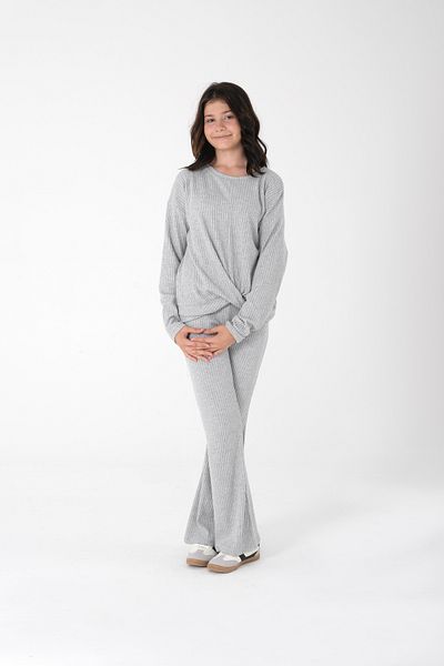 Kyron Girl's Gray Long Sleeve Ribbed Soft Stylish Set - Camisole Fabric
