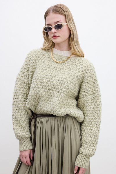 Manuka Grüner weicher Strickpullover – gemusterter Strickpullover