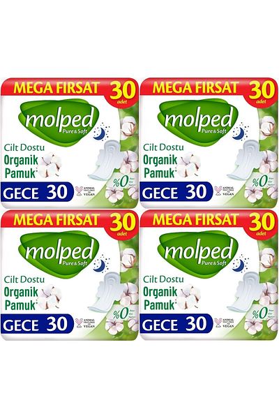 Molped Pure&Soft Sanitary Pad Night 120 (4Pk*30) Piece Mega Pk