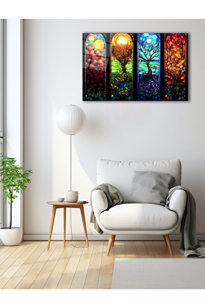 BestSanat Vitray Dört Mevsim Cam Tablo