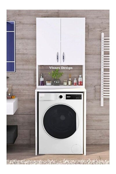 VISNES Üst Dolaplı Çok Amaçlı Çamaşır Makinesi Dolabı Beyaz