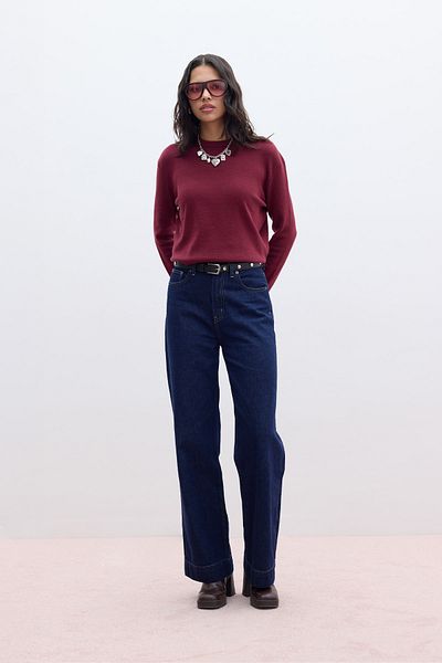 Manuka Pulover din tricot roșu Claret - Textura moale