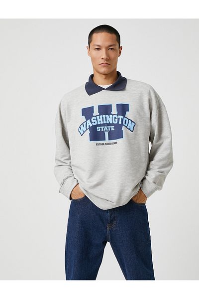 Koton College Sweatshirt Shirt Collar Detailed Printed Long Sleeve