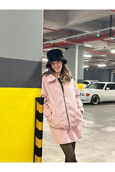 INVR Kuzu Peluş Kadın At Nakışlı Ceket