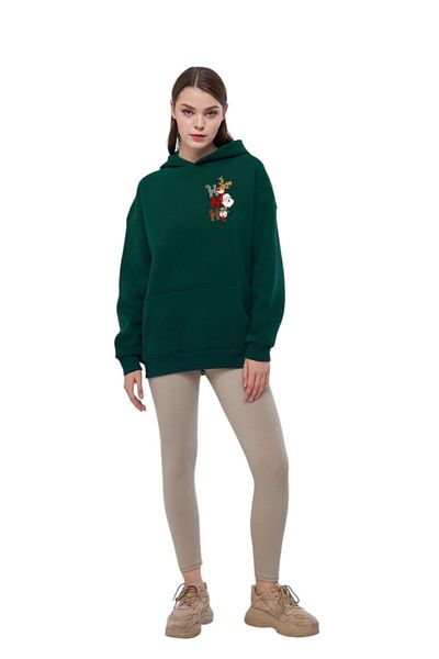 Moda Işık Πρωτοχρονιάτικο εμπριμέ Unisex φούτερ με κουκούλα Basic - 100% βαμβάκι