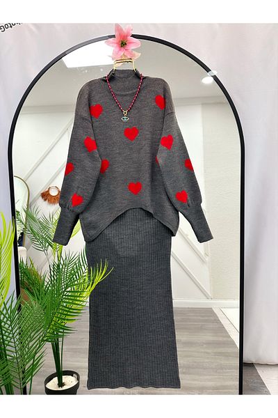 YEDİLALE Set of 2 Hearted Knitwear Dress