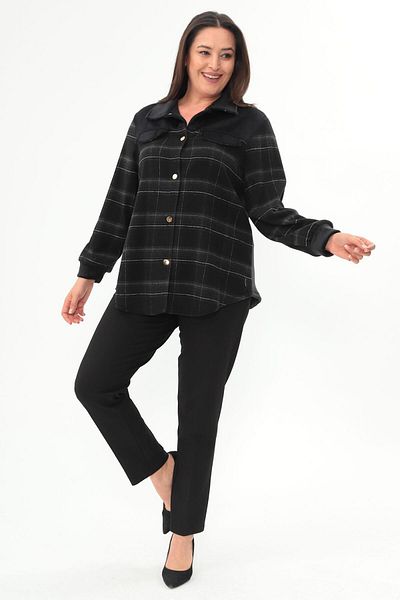 Metpoint Trend42Plus Plus Size Plaid Pattern Lumberjack Black Shirt