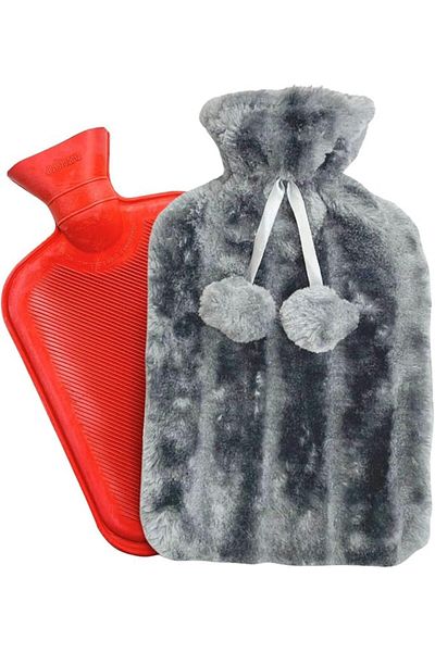 Libor 2 Liter Gray Plush Pompom Hot Water Bag