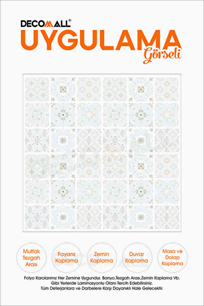 DECOMALL CodeK-5 Kendinden Yapışkanlı FOLYO KARO Suya Dayanıklı Mutfak Banyo Zemin Kaplama 30x30 Cm(4 ADET)