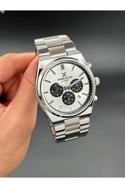 Daniel Klein Exclusive Silver Men's Wristwatch 3 Atm Waterproof Functions Active