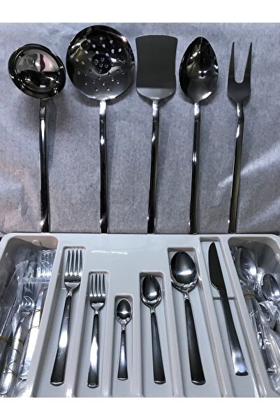TREND MUTFAK EŞYALARI Zümrüt 77 Piece Spoon Fork Knife Serving Set for 12 Per...