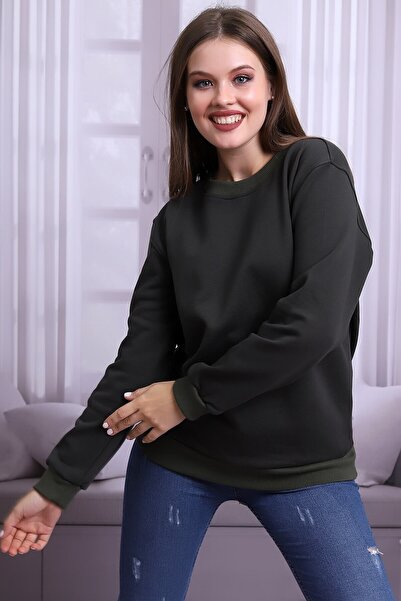 Deafox Khaki Crew Neck Women's Sweatshirt