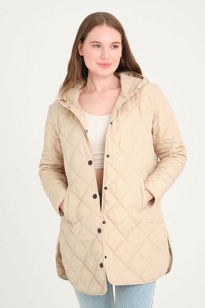 Wise Women's Hooded Oversize Quilted Fabric Slit Coat