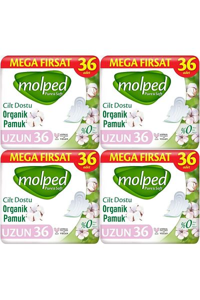 Molped Pure&Soft Sanitary Pad - Long 144, Mega 4Pk*36 Pieces