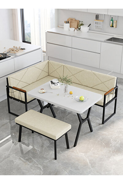 Mygusi Src 70x110cm Beyaz Masalı, Köşe Takımı, Mutfak, Balkon Köşe Takımı, Mutfak Masası Takımı - Krem