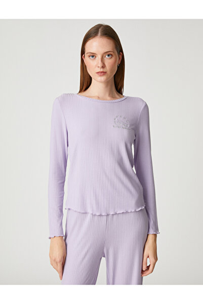 Koton Pajama Top Long Sleeve Textured Embroidered