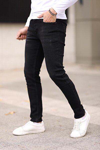 Newtime Erkek Siyah Jean Slim Fit Dar Kesim Likralı Esnek Kot Pantolon Tırnaklı