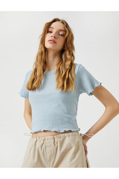 Koton Crop Tričko Crew Neck Krátký Rukáv Bavlna