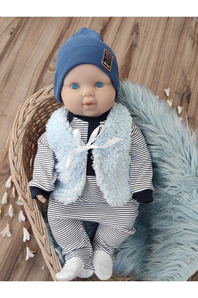 Bebella Blue Baby Boy Vest Welsoft Fabric Inside Cotton Front Ribbon Newborn Vest