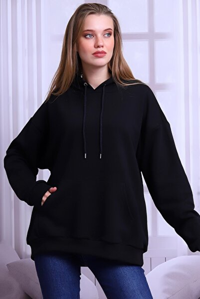 Deafox Μαύρο φούτερ με κουκούλα oversize