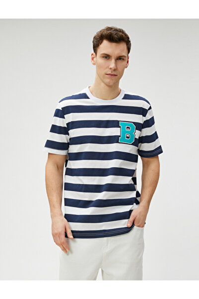 Koton Oversize Tişört Kolej Işlemeli Bisiklet Yaka Kısa Kollu Pamuklu