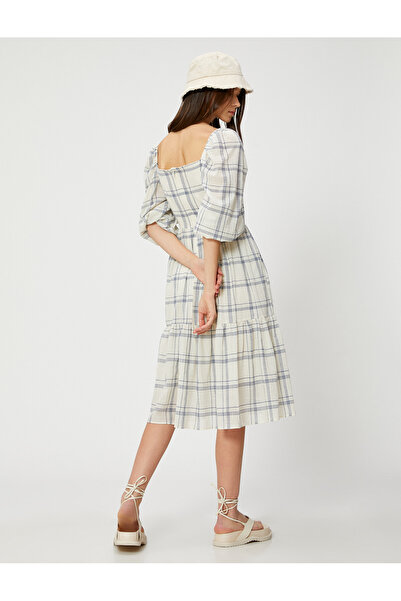 Koton Midi Elbise Balon Kollu Gipeli Pamuklu