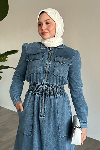 InStyle Beli Gipeli Cepli Mavi Kot Elbise