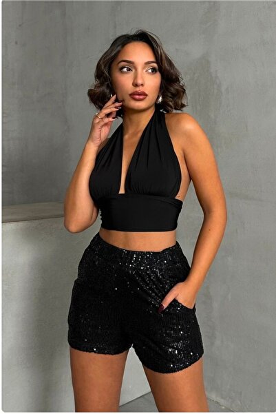 LUX BY SİYAH PULLU ABİYE ŞORT