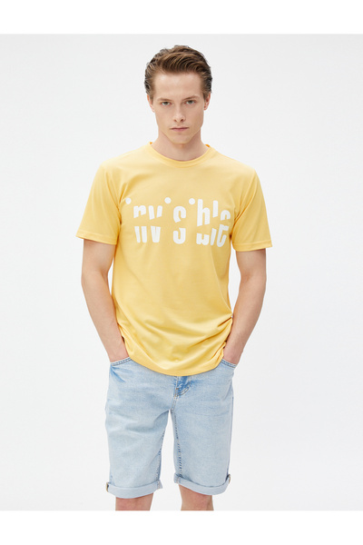 Koton 3sam10292hk 151 Tricou galben pentru bărbați din jerseu de bumbac cu mânecă scurtă