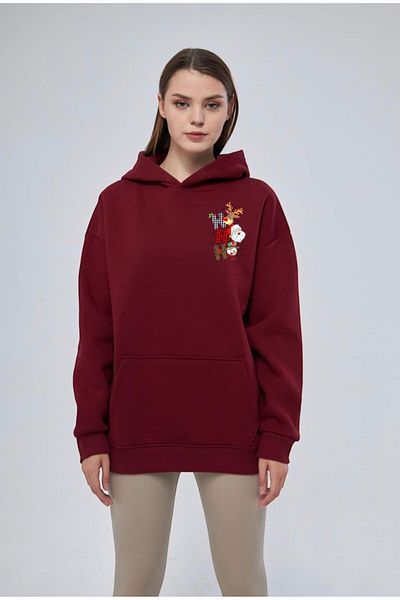 Moda Işık Унисекс суитшърт с качулка и новогодишен принт - 100% памук