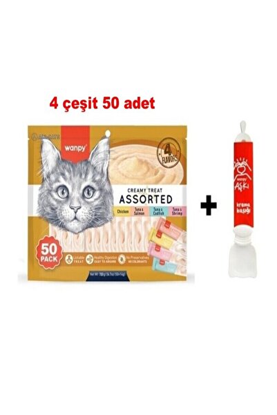 Wanpy Karışık 4 Lezzetli Krema Kedi Ödülü 50*14 gr. + Krema Kaşığı