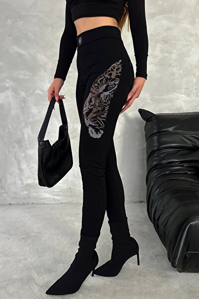 RICH GLAM Colanți de damă groși din lycra din țesătură de oțel leopard cristal