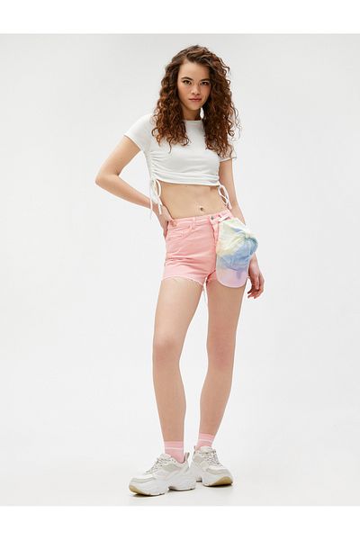Koton Crop T-shirt με κοντό μανίκι Crew Neck Gathered