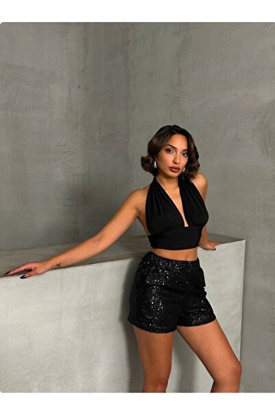 LUX BY SİYAH PULLU ABİYE ŞORT