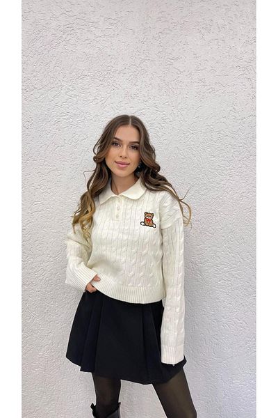 MODA PULOVER MOALE CU GULER POLO ECRU DE DAMA