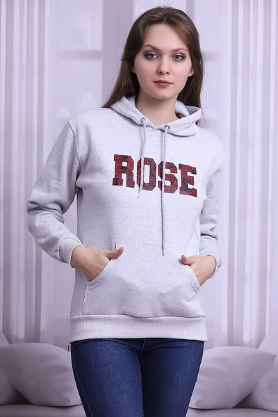 Deafox Rose Written Gray Melange Hooded Sweatshirt