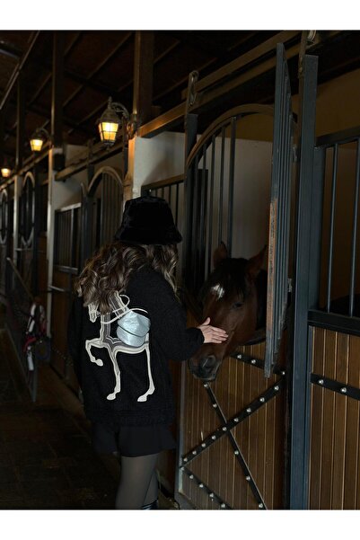 INVR Kuzu Peluş Kadın At Nakışlı Ceket