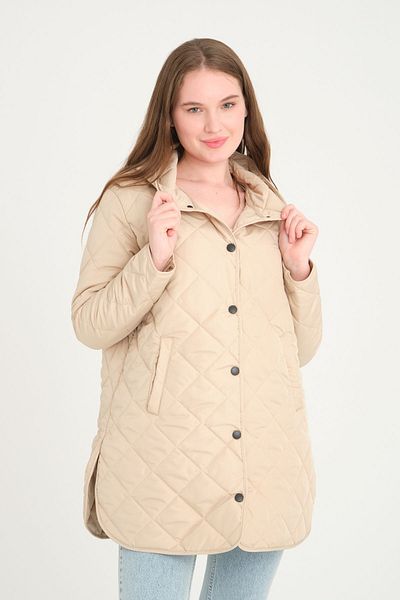 Wise Women's Hooded Oversize Quilted Fabric Slit Coat