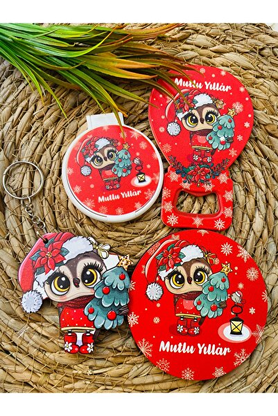 DKY Ahşap Yeni Yıl Açacak Magnet Anahtarlık Ayna Bardak Altlığı Hediye Seti