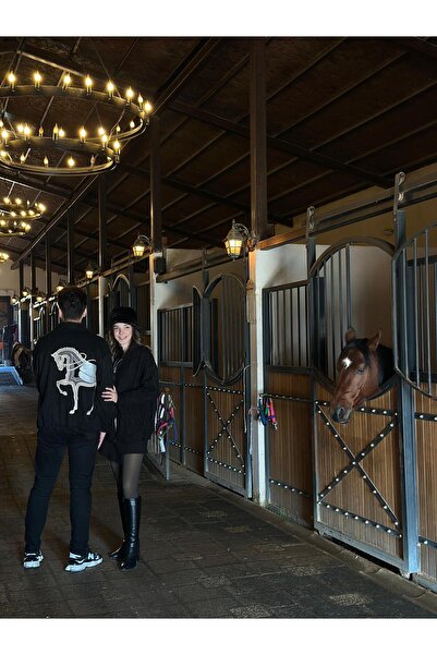 INVR Kuzu Peluş Kadın At Nakışlı Ceket