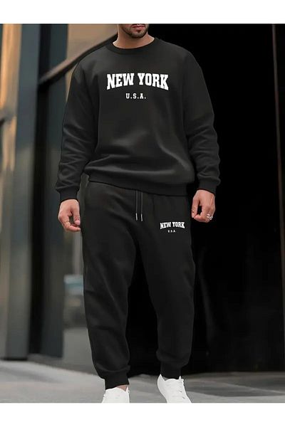 zeag Unisex New York Printed Tracksuit Set O-Neck