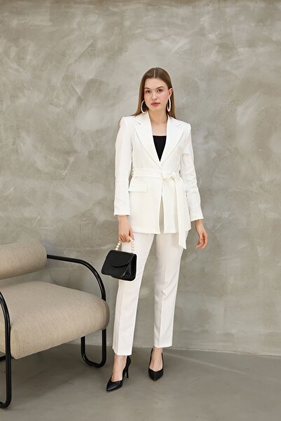 diaves White Tie down Jacket Carrot Cut Pants Double Suit
