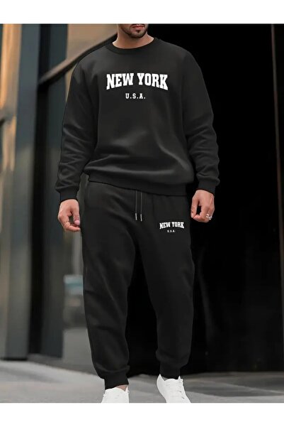 Sezon tekstil Unisex New York Printed Tracksuit Σετ με λαιμόκοψη