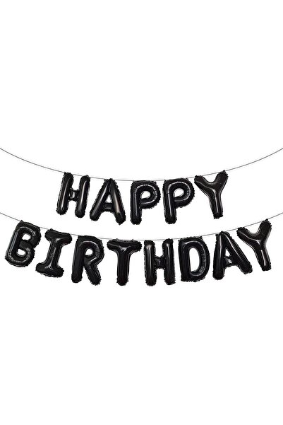 Patladı Gitti 16 İnç Siyah Happy Birthday Folyo Balon Set
