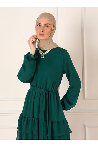 Refka Emerald Green Chiffon Tunic - Layered Lacing Detail - Refka